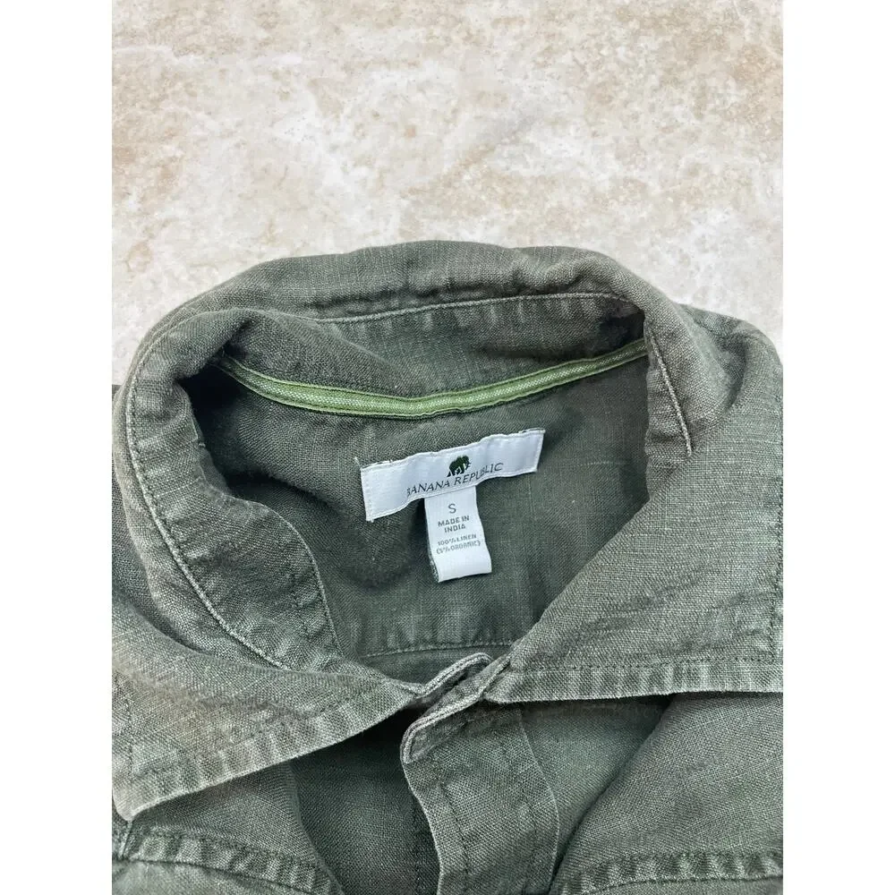 Banana Republic Shirt Size S Small 100% Linen Green Long Sleeve Button Down